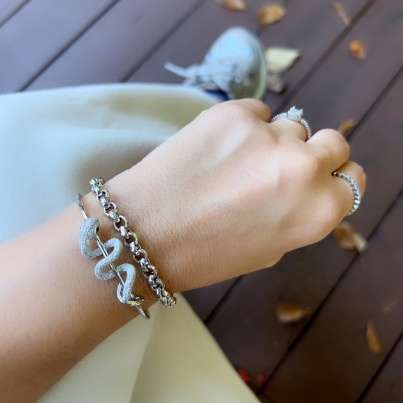 Snake Bangle Silver Bracelet Luxury Bracelet Jewelry Platinum Plated - Picture 8 of 13